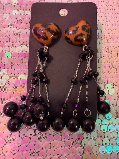 Leopard heart earrings