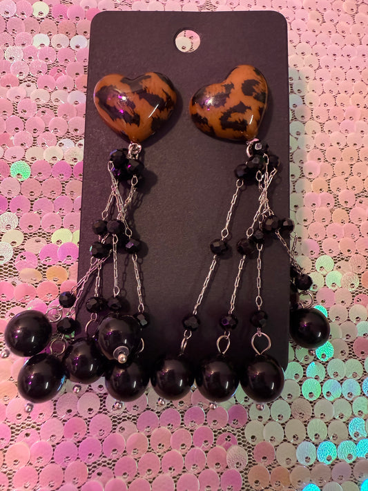 Leopard heart earrings