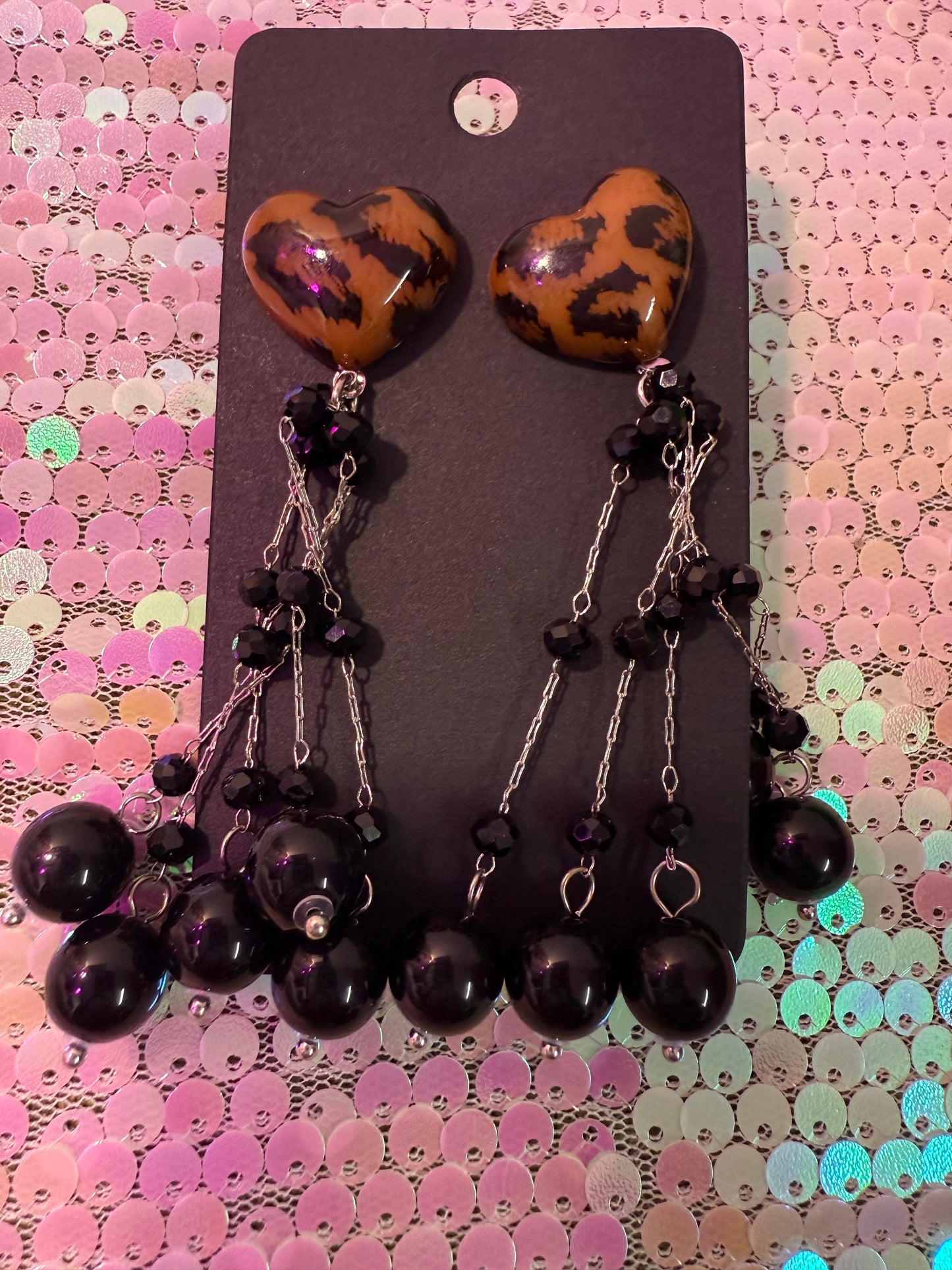 Leopard heart earrings
