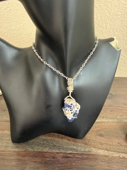 Blue Sodalite Crystal pendant 18” chain