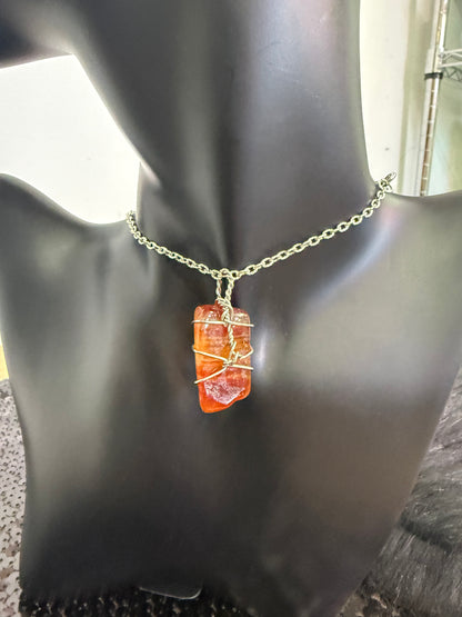 Carnelian Hand Wrapped Crystal Pendant