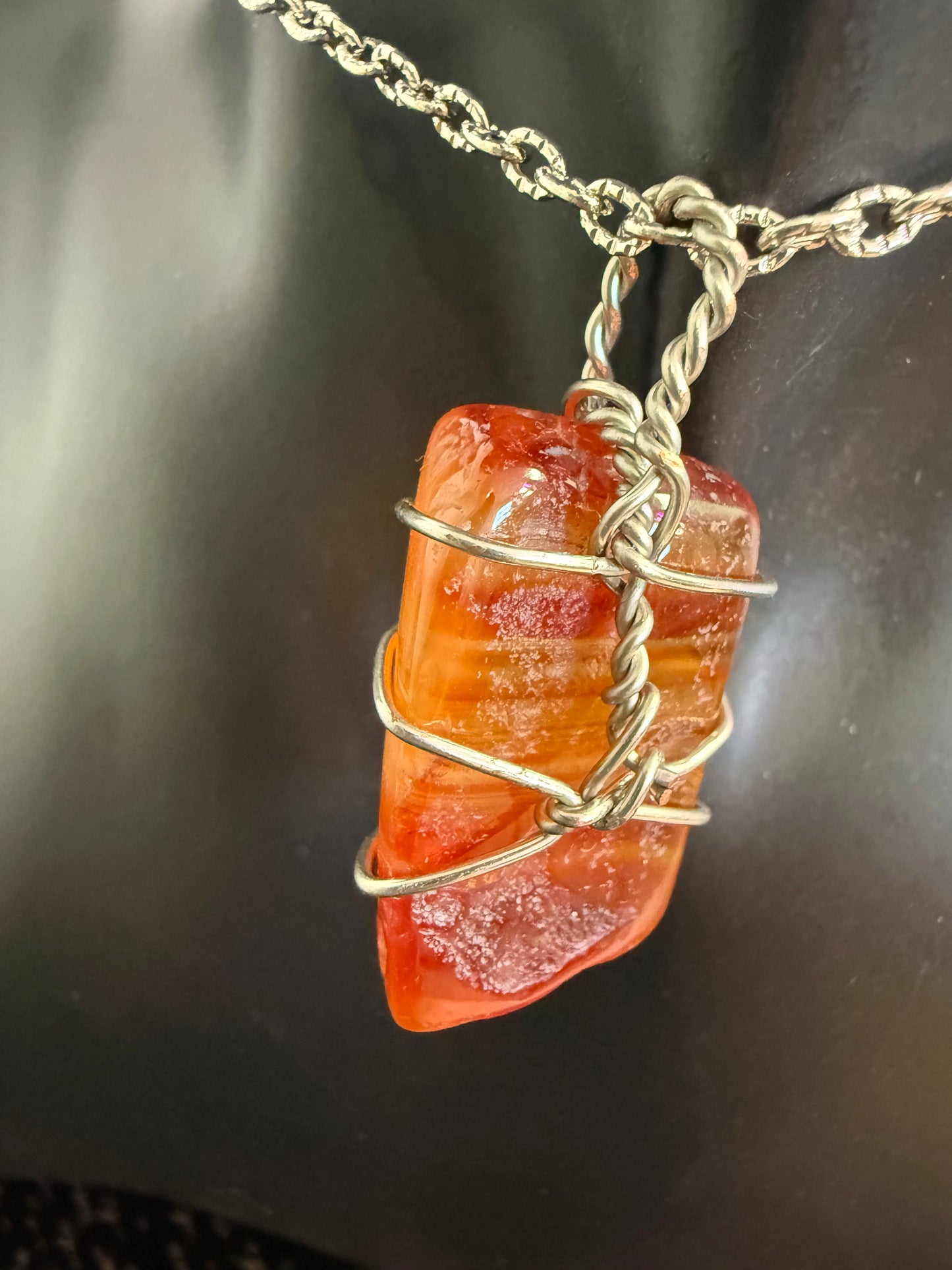 Carnelian Hand Wrapped Crystal Pendant