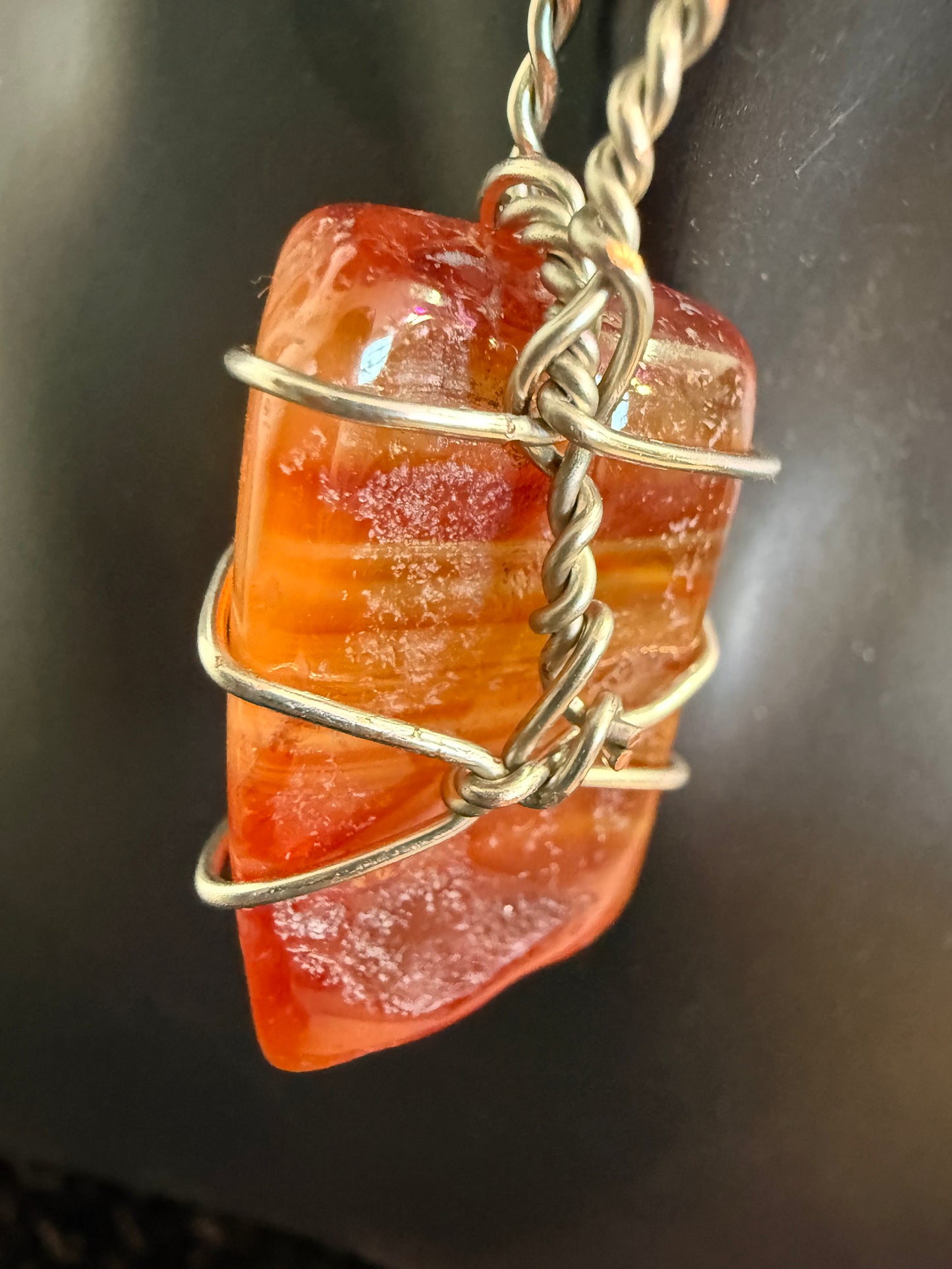 Carnelian Hand Wrapped Crystal Pendant
