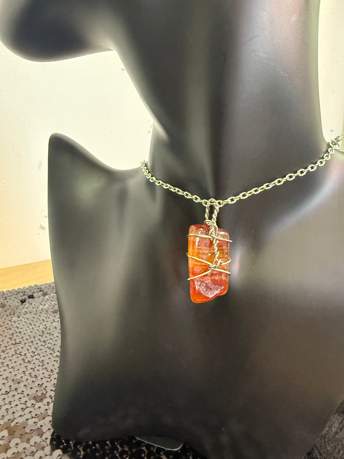 Carnelian Hand Wrapped Crystal Pendant