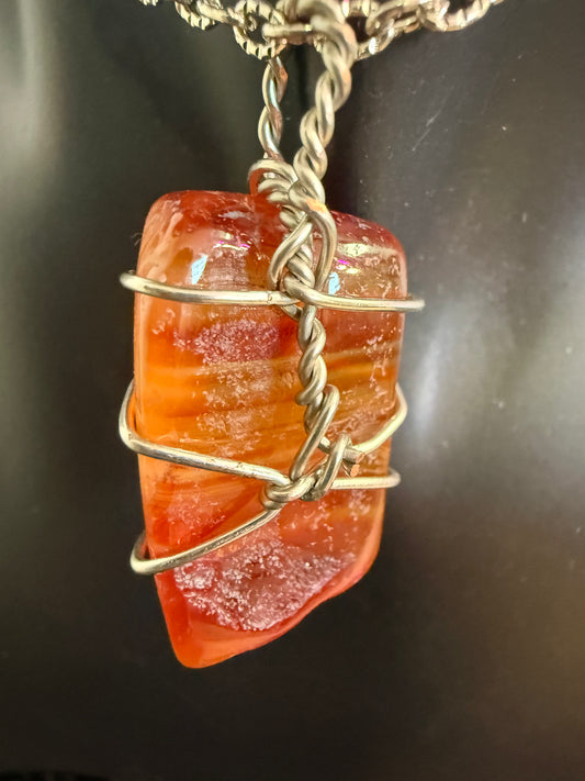 Carnelian Hand Wrapped Crystal Pendant