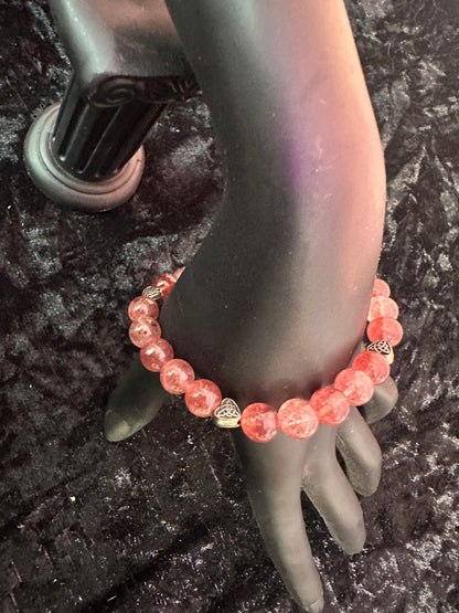 Strawberry Quartz 8mm handmade crystal bracelet