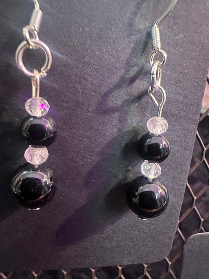 Black Onyx Quartz dangle hand made earrings