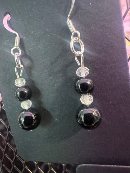 Black Onyx Quartz dangle hand made earrings