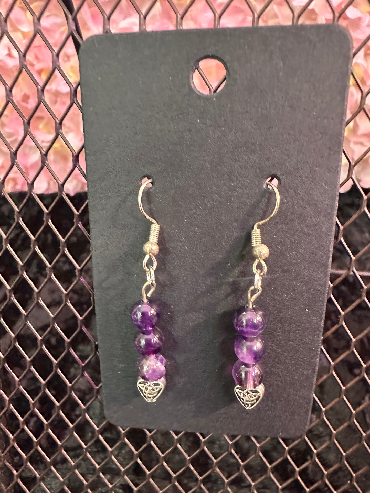 Amethyst Heart handmade crystal earrings