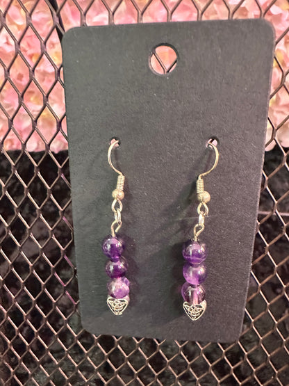 Amethyst Heart handmade crystal earrings