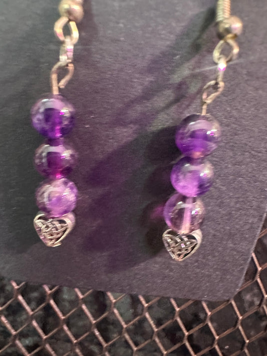 Amethyst Heart handmade crystal earrings