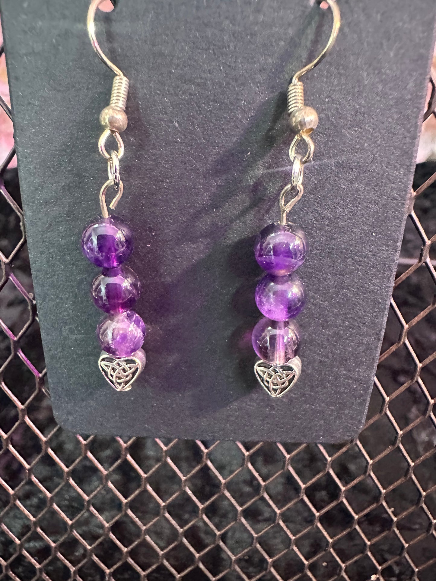 Amethyst Heart handmade crystal earrings