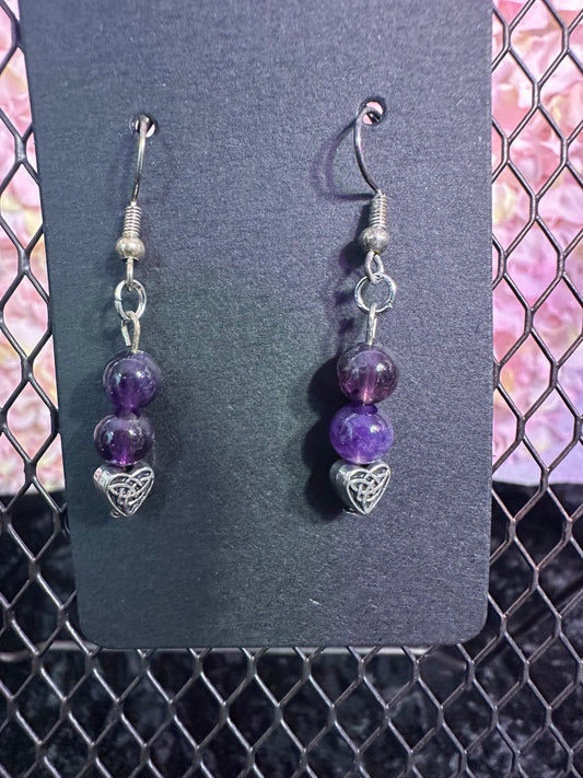 Amethyst Heart Dangle handmade earrings