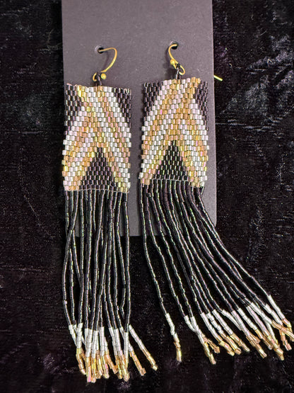 Black tie beaded earrings