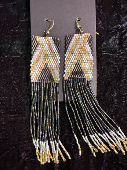 Black tie beaded earrings