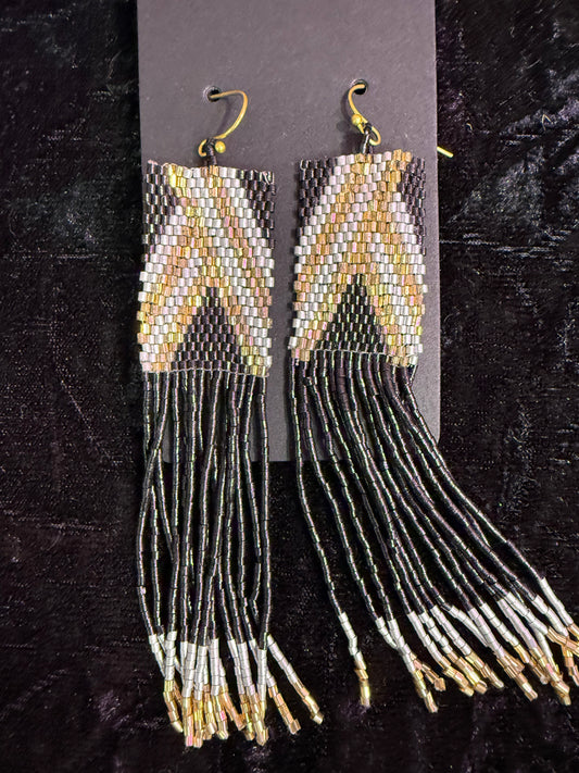 Black tie beaded earrings