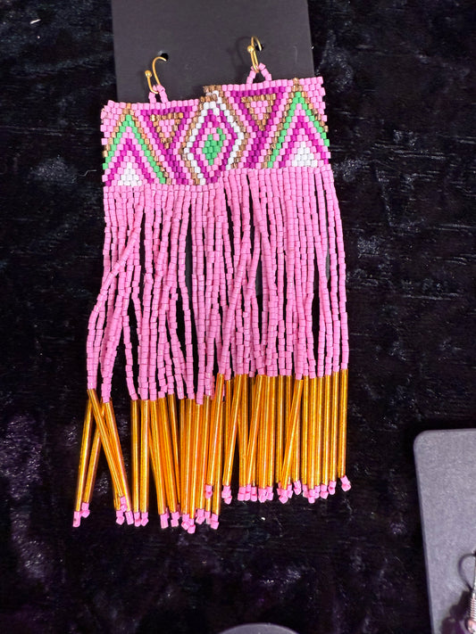 Pink Gold Beaded earrings