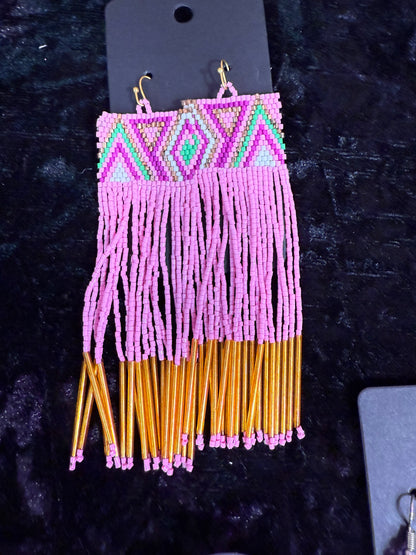 Pink Gold Beaded earrings