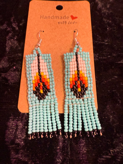 Blue feather beaded earrings