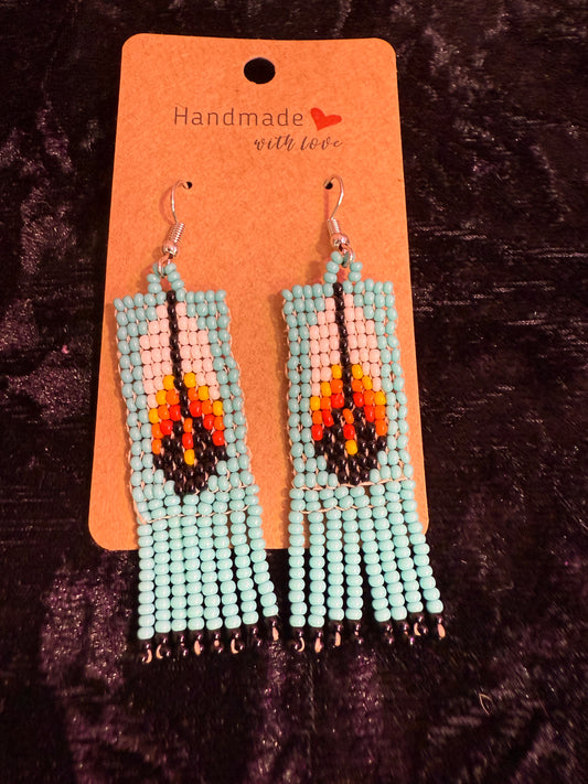 Blue feather beaded earrings