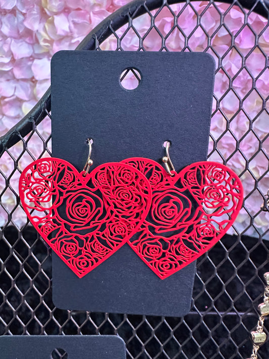 Red Rose heart earrings