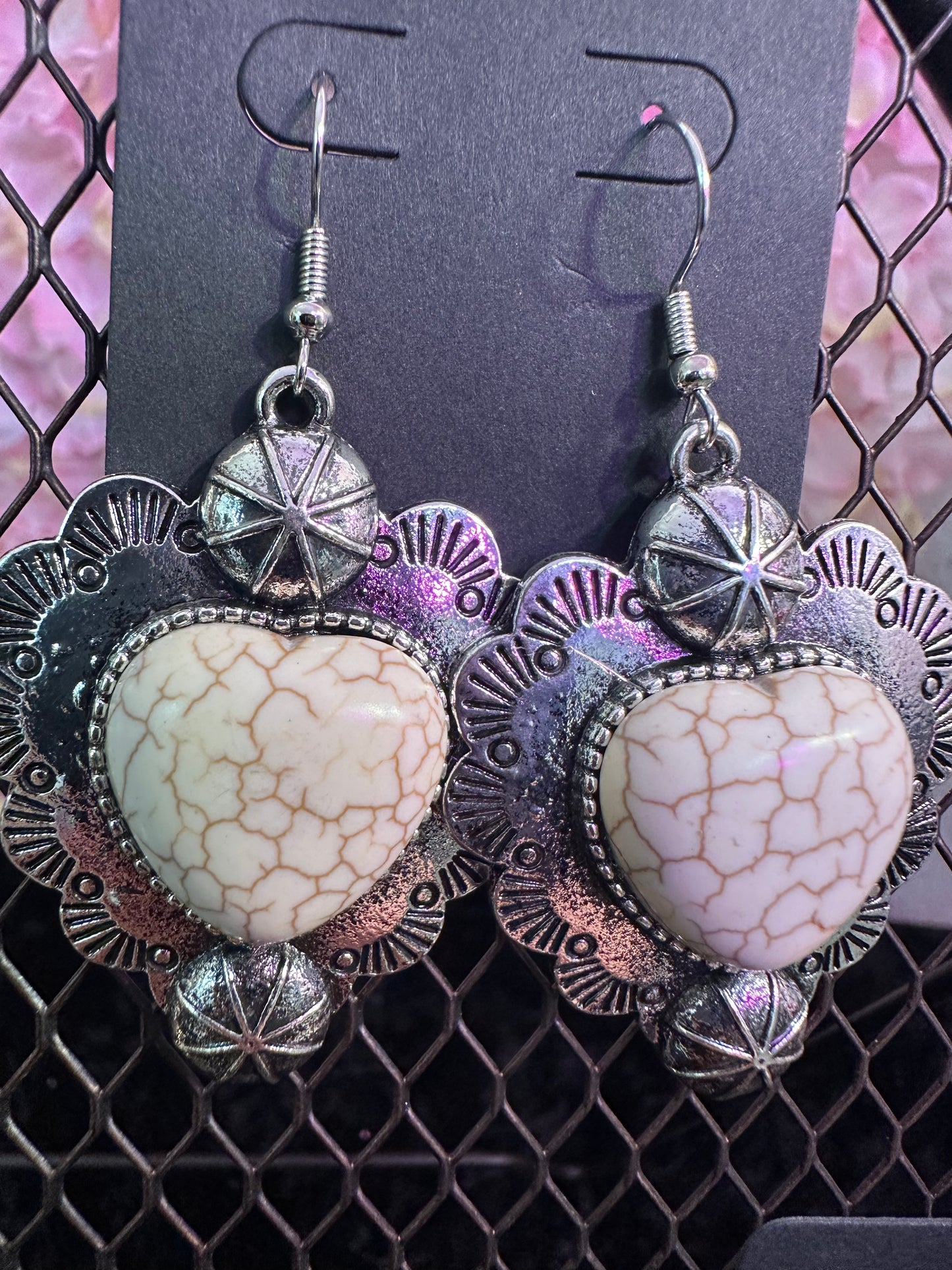 Silver sacred heart earrings