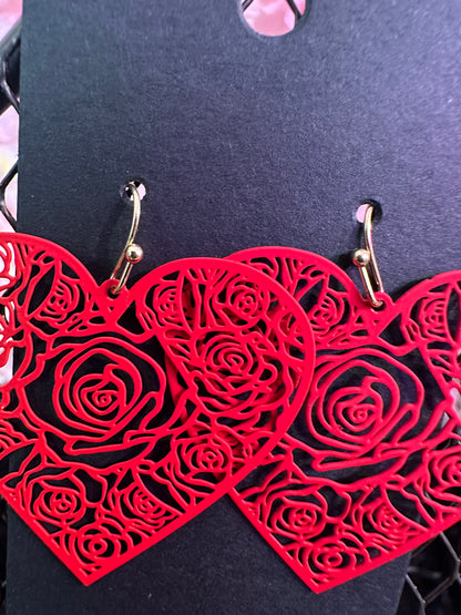 Red Rose heart earrings