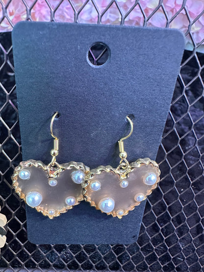 Pearl stud heart earrings