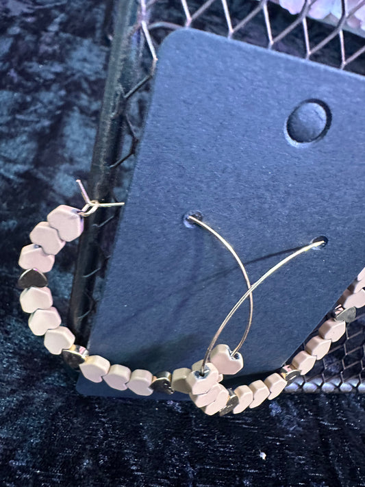 Beige hearts hoop earrings