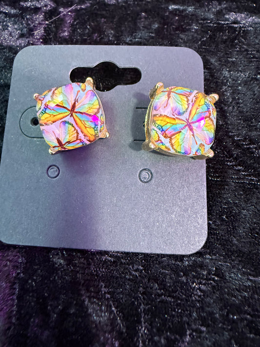 Pink swirl butterfly stud earrings