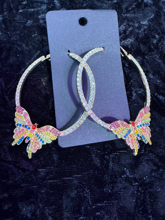 Butterfly hoops earrings