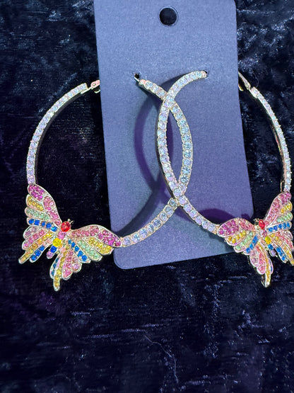 Butterfly hoops earrings