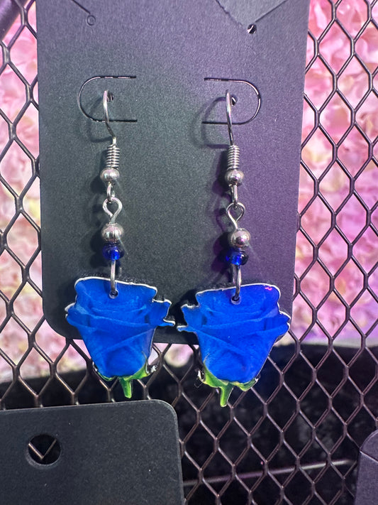 Blue rose earrings