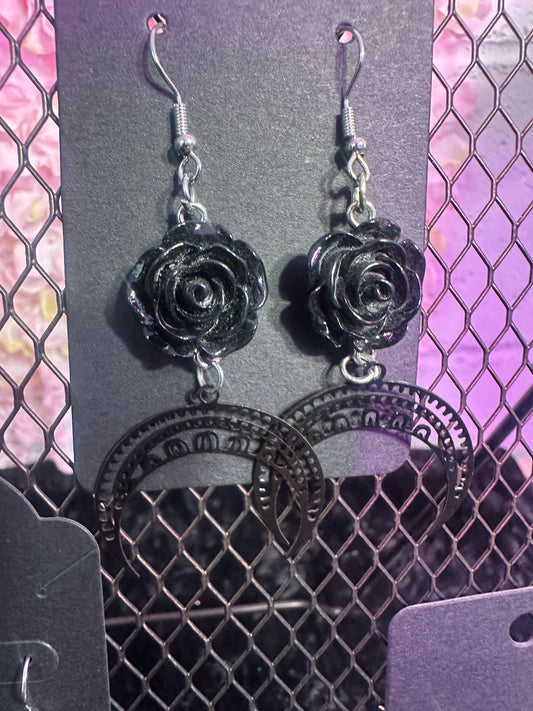 Black rose earrings