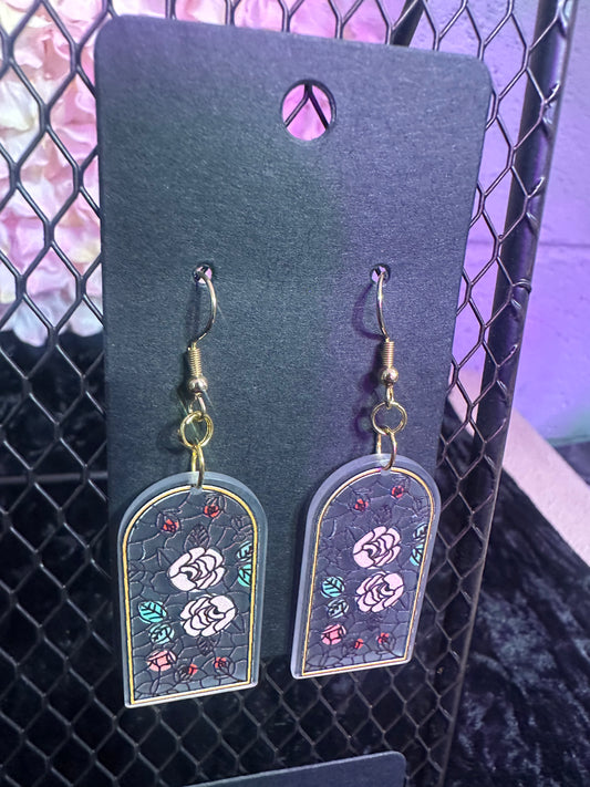 Stained glass rose earrings