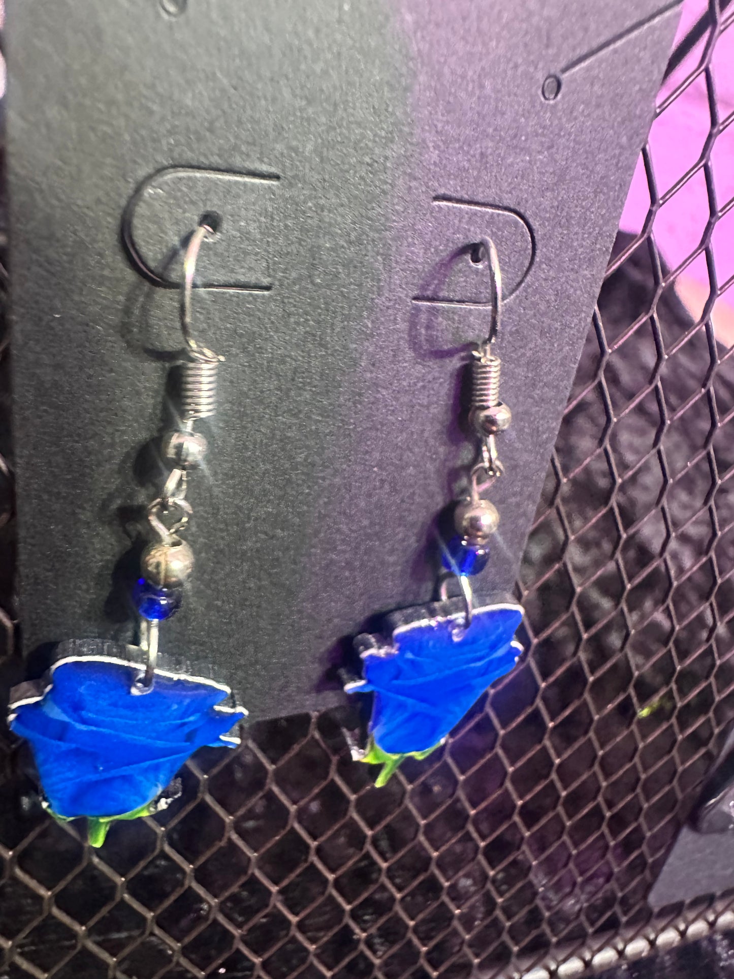 Blue rose earrings