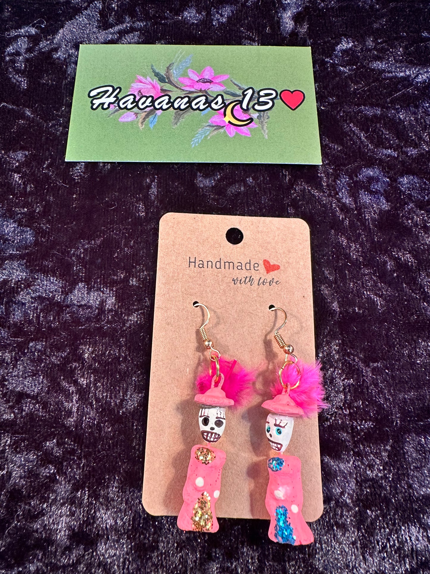Dia De Los Muertos Pink Clay Earrings