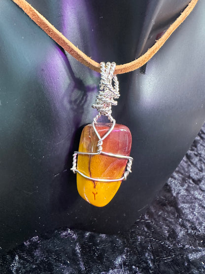 Mookite Jasper handmade pendant w leather