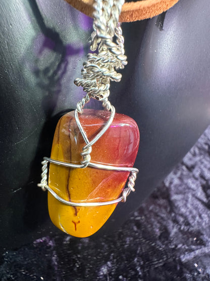 Mookite Jasper handmade pendant w leather