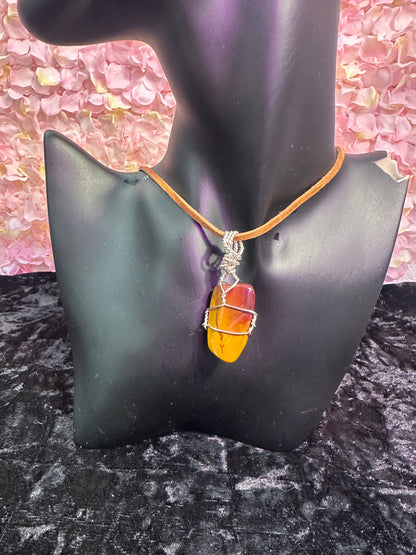 Mookite Jasper handmade pendant w leather