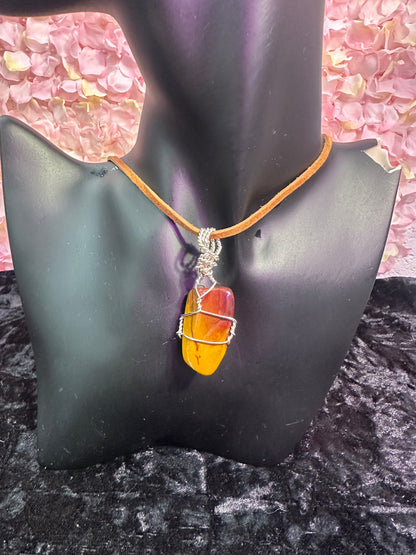 Mookite Jasper handmade pendant w leather