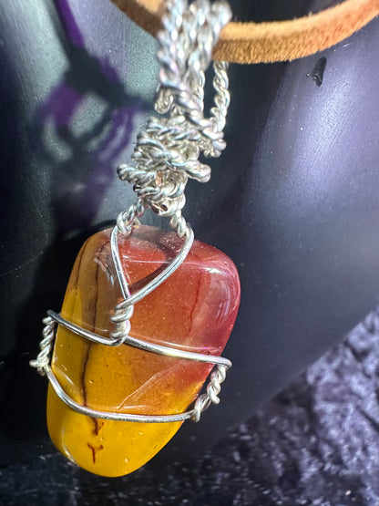 Mookite Jasper handmade pendant w leather