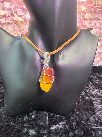 Mookite Jasper handmade pendant w leather