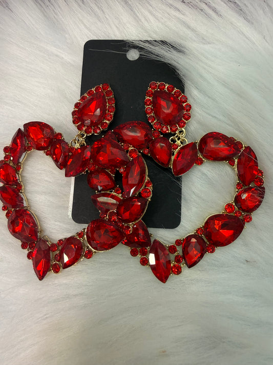 Red heart earrings 2.5”
