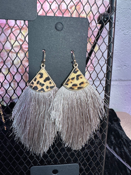 Grey animal print fringe earrings