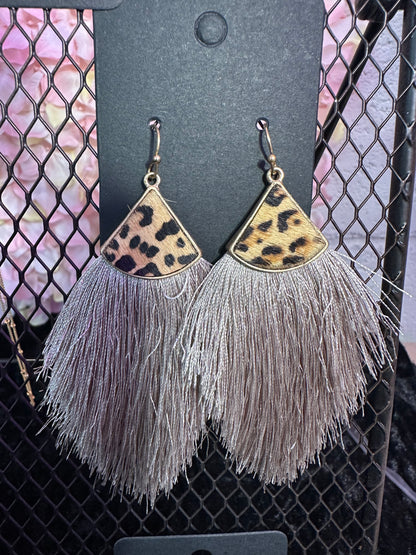 Grey animal print fringe earrings