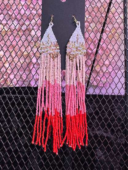 Pink long beaded earrings