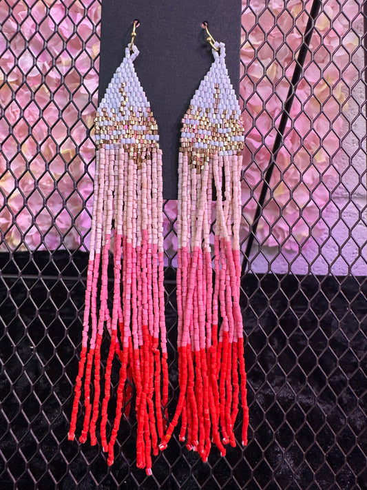 Pink long beaded earrings