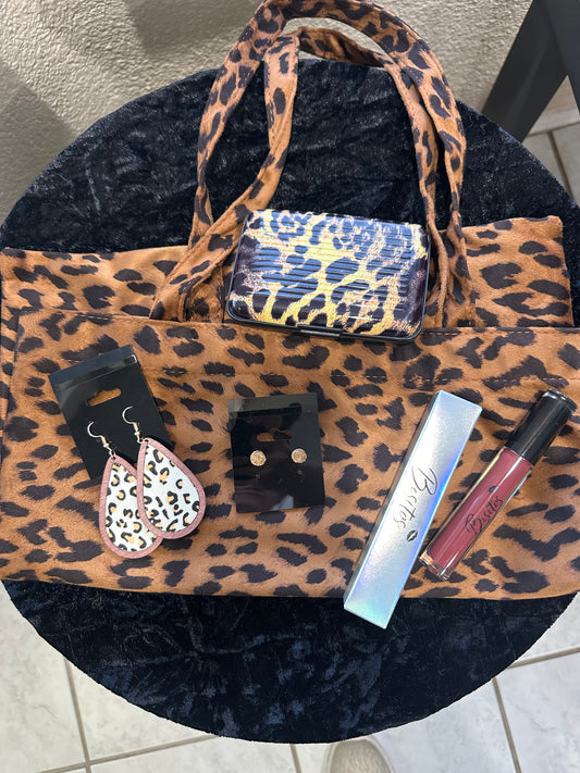 Animal print beauty self care kit
