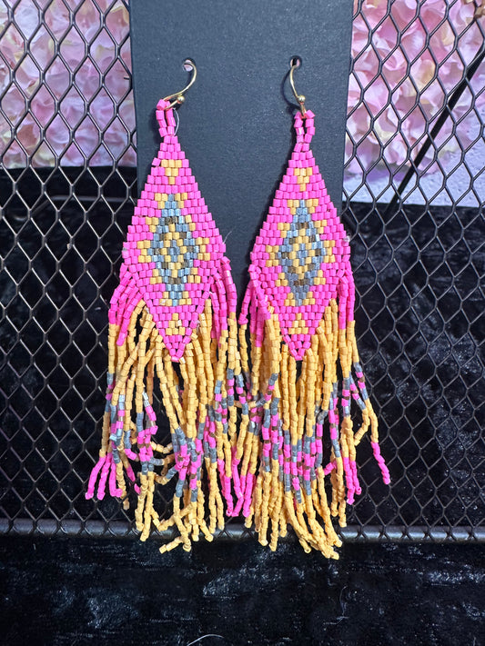 Spring Pink Beaded Earrings